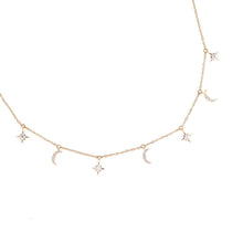Load image into Gallery viewer, 14k gold plated cubic zirconias Moon & Star Necklace