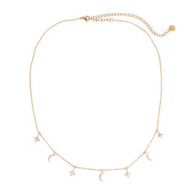 Load image into Gallery viewer, 14k gold plated cubic zirconias Moon & Star Necklace