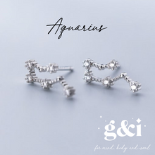 Load image into Gallery viewer, Constellation Zodiac Stud Earrings - 925 Sterling Silver with Cubic Zirconias