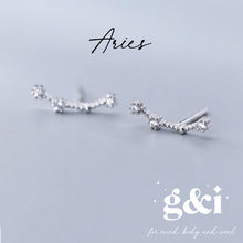 Load image into Gallery viewer, Constellation Zodiac Stud Earrings - 925 Sterling Silver with Cubic Zirconias