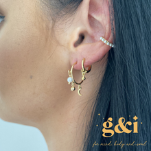Load image into Gallery viewer, 14k gold pearl and moon drop earrings