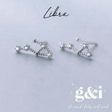 Load image into Gallery viewer, Constellation Zodiac Stud Earrings - 925 Sterling Silver with Cubic Zirconias
