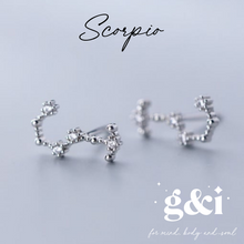 Load image into Gallery viewer, Constellation Zodiac Stud Earrings - 925 Sterling Silver with Cubic Zirconias