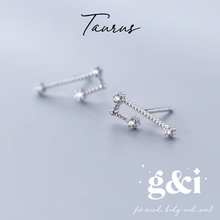 Load image into Gallery viewer, Constellation Zodiac Stud Earrings - 925 Sterling Silver with Cubic Zirconias