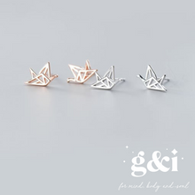 Load image into Gallery viewer, Origami Crane Bird Silver Stud Earrings