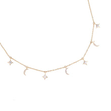 Load image into Gallery viewer, 14k gold plated cubic zirconias Moon &amp; Star Necklace
