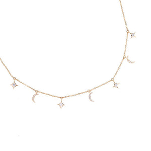 14k gold plated cubic zirconias Moon & Star Necklace