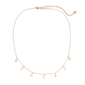 14k gold plated cubic zirconias Moon & Star Necklace