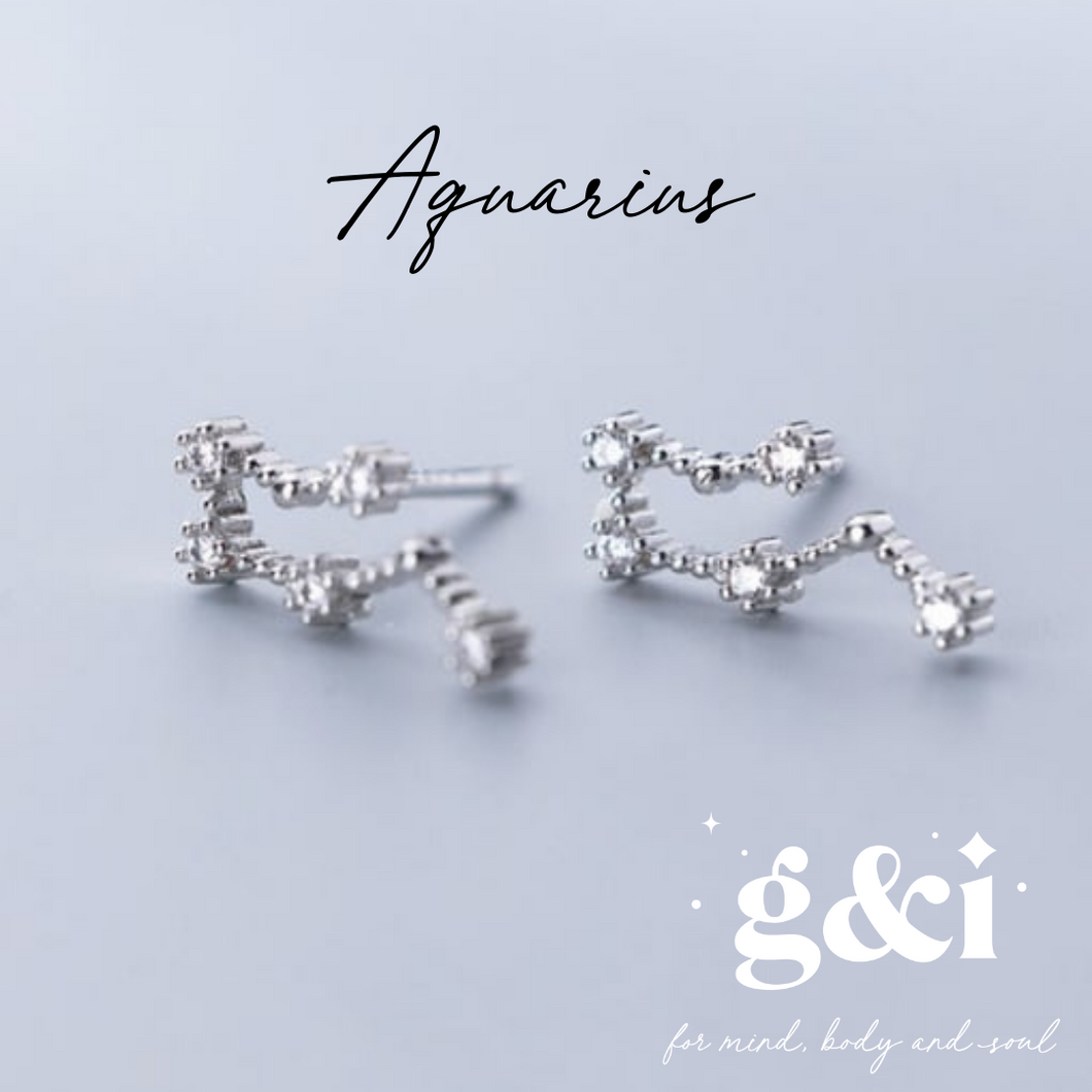 Constellation Zodiac Stud Earrings - 925 Sterling Silver with Cubic Zirconias