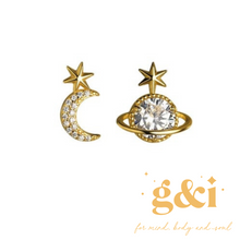 Load image into Gallery viewer, Gold Plated Stud Moon Earrings
