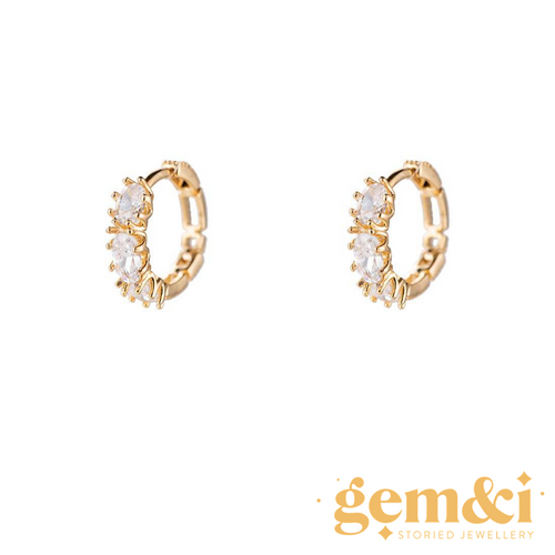14k Gold Plated Zirconia Stones Hoops Earrings