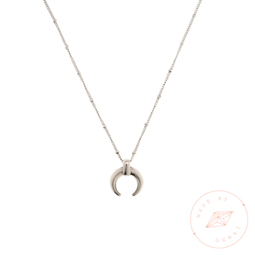 14k White Gold plated Crescent Necklace